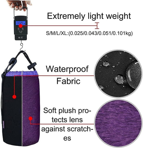 Cwatcun 4 Pack Lens Pouch Set, Camera Lens Case Bag with Thick Protective Neoprene for Canon Nikon Sony Pentax Olympus