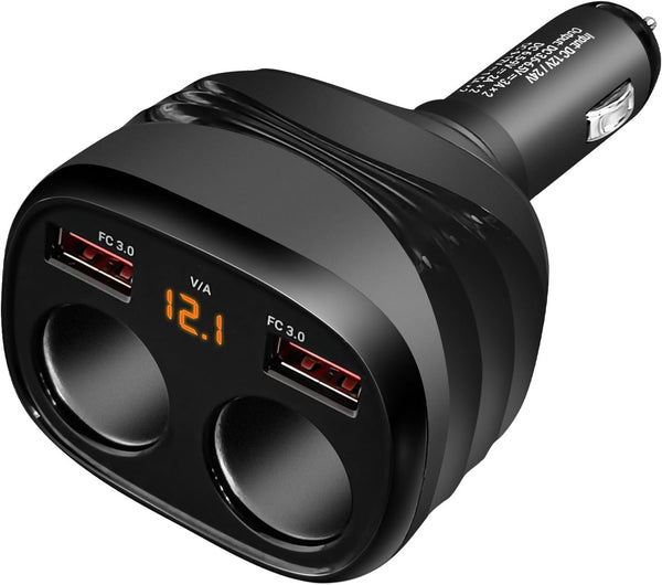 REDTIGER 4 in 1 Car Charger Adapter, 2 Sockets Cigarette Lighter Splitter 12/24V 18W for Dash Cam & Dual USB Ports