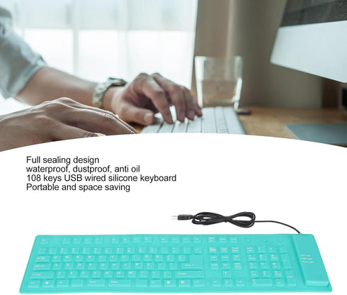 GOWENIC 108 Keys Foldable Silicone Keyboard, Waterproof USB Wired Plug and Play Mute Roll Up Keyboard for Computer