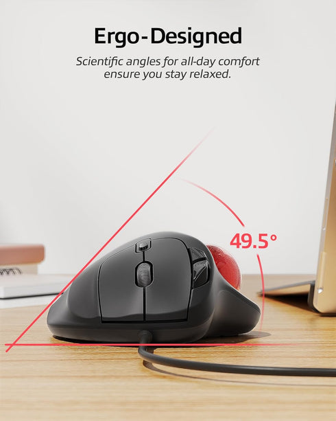 Nulea M509 Wired Trackball Mouse, Ergonomic Design with Easy Thumb Control, 2-in-1 Interface for PC, Laptop, Mac (Red)