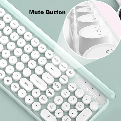 Rechargeable Keyboard and Mouse Combo, 2.4Ghz Wireless Retro Mute Set for Laptop Desktop PC, Light Green