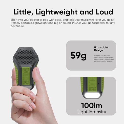 INGA Wearable Bluetooth Speaker, Mini Clip-on Portable Speaker with Light & Warning Lamp, Built-in Mic, Hands-Free