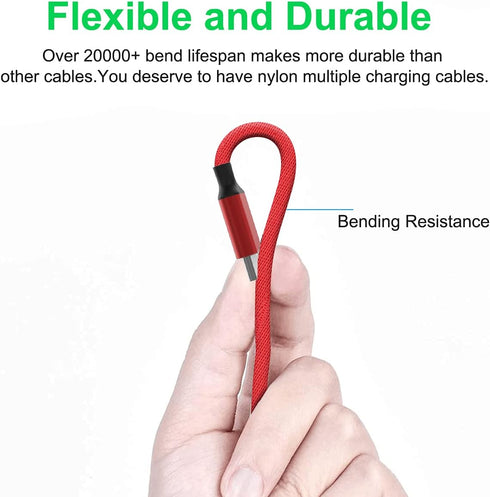 Multi 3 in 1 Extra Long USB Cable, 3M/10Ft Nylon Braided Type C/Micro USB/iPhone Lightning for Android/Tablets