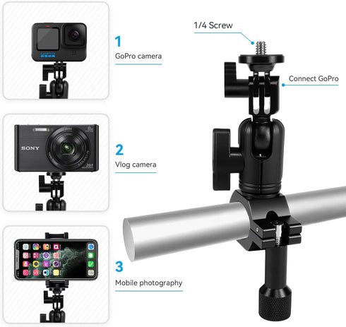 Super Clamp Camera Mount with 1/4" Screw for Bike/Bicycle/Motorcycle Handlebars, Compatible with DSLR Camera/Gopro