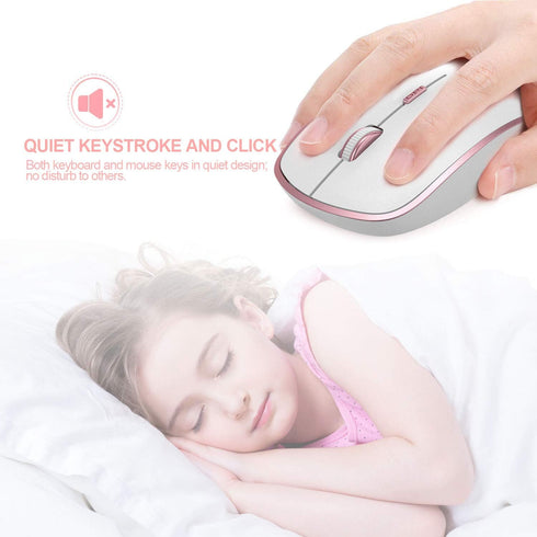J JOYACCES Wireless Keyboard Mouse, Compact Ultra Slim 2.4G for Windows, Computer, Desktop, PC, Laptop (Pink)