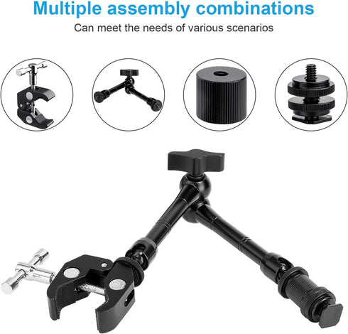 FOMITO 11 inch Articulating Magic Arm + Super Clamp for DSLR Rig Camera, LCD Monitor, LED Video Light
