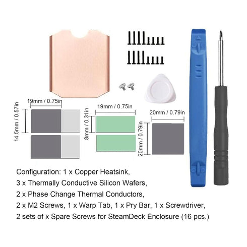Steam Deck SSD Heatsink Thermal Pad, M.2 2230 NVME SSD Copper Heat Sink with Cooling Thermal Pastes and Repair Kit