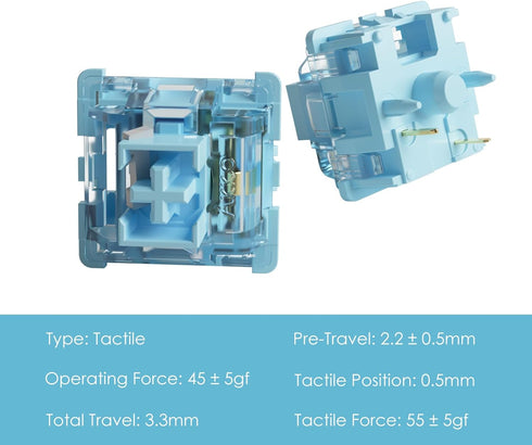 Akko V3 Creamy Blue Pro Keyboard Switch with Dustproof Stem for Mechanical Gaming Keyboard, 5-Pin 45gf Tactile Key Switches (45pcs)