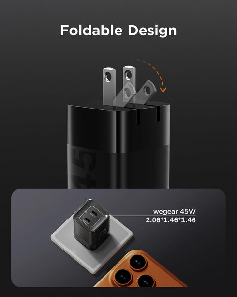 wegear 45W 2 17/16/15, S25/S24, 10/9 USB C Charger, Port GaN Fast Charging with PPS, Foldable Wall Charger Block