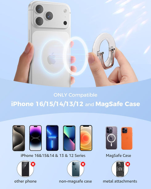SUPERONE 17/16/15/14/13/12 for MagSafe Phone Grip, Adjustable Magnetic Phone Ring Holder, Removable Finger Phone Ring