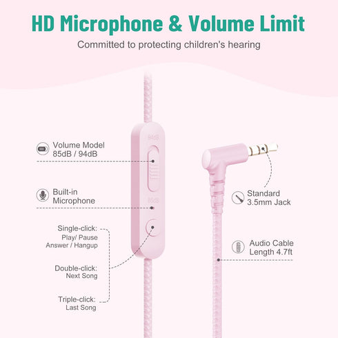 Shop rockpapa Share 1 Kids Headphones: Wired, Microphone, 85dB/94dB Volume Limit, Cute Foldable for School, Travel -