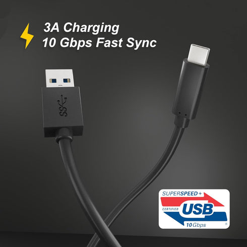 USB3.2 Gen2x1 A to C Cable, USB-A to USB-C, 10Gbps High Speed Data Transfer, USB Charging Cable, 2 meters, Black