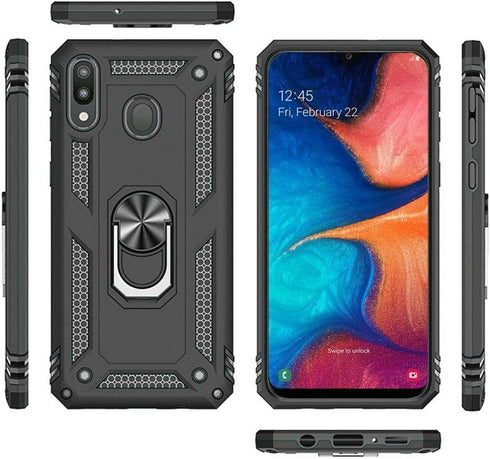 TJS Compatible with Samsung Galaxy A20 and A30 Case, Heavy Duty Drop Protector with Tempered Glass Protector