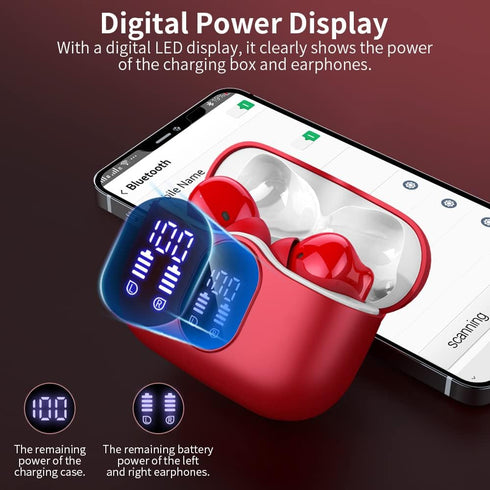 Wireless Earbuds Bluetooth 5.3 Headphones, Bass Stereo Ear Buds with Noise Cancelling Mic, LED Display, in Ear