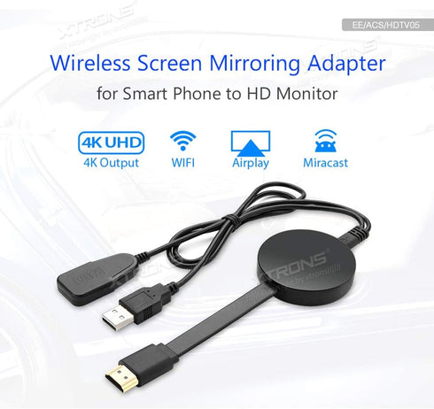 XTRONS 4K Wireless Display Adapter Airplay Miracast Dongle for TV, Wireless HDMI Receiver