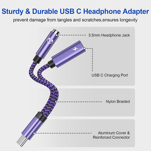 USB C Samsung Headphone Adapter for Galaxy S24 S23 FE S22 Ultra, USB C to 3.5mm Aux Audio Headphone Jack