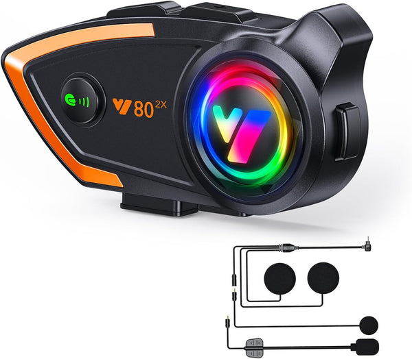 Motorcycle Helmet Bluetooth Headset, 500m Bluetooth Intercom for 2 Riders, CVC Noise Sound Quality Speakers for Riding,