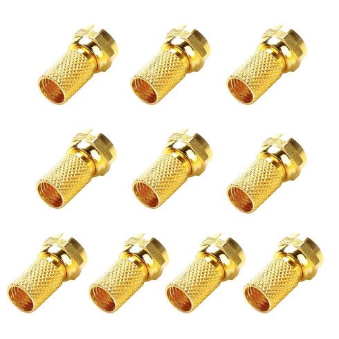 F-Type Coaxial Cable Twist on Connector, Full Copper Gold Plated RG6 Male Twist-on Adapter (Pack of 10)