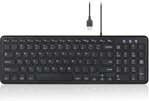 Perixx PERIBOARD-213U Wired Silent USB Scissor Keyboard, Compact Design with Number Pad - Black - US English