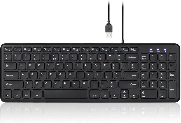 Perixx PERIBOARD-213U Wired Silent USB Scissor Keyboard, Compact Design with Number Pad - Black - US English