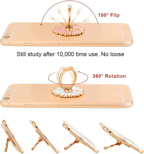 3-Pack Phone Ring Holder, 360 Rotation Glitter Bling Bling Finger Bracket Stand Grip for Smartphones, Tablets, Daisy