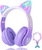 Cat Ear Kids Headphones, Bluetooth LED Light Up Over Ear Headphones, Wireless/Wired Mode with Built-in Microphone for
