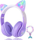Cat Ear Kids Headphones, Bluetooth LED Light Up Over Ear Headphones, Wireless/Wired Mode with Built-in Microphone for