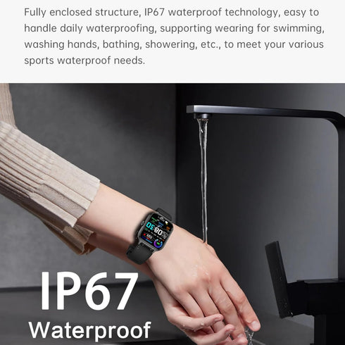 Smart Watch for Women Men, 2.01" IP67 Waterproof, Fitness Watch with Heart Rate Sleep Monitor, Steps Calories Counter