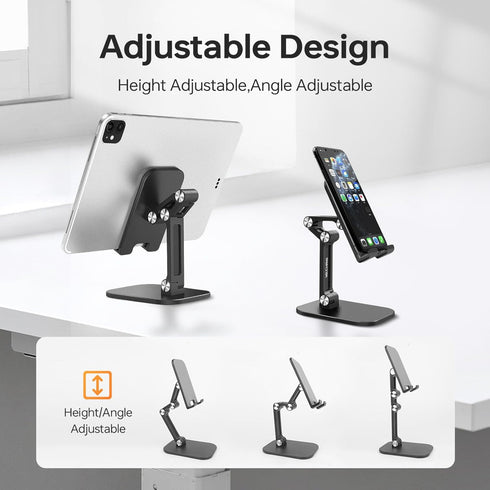 Mechrig 4-11" Foldable Phone Stand for Desk - Adjustable Height & Angle Cell Phone Holder, Portable Tablet Stand