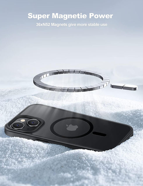 Tigowos Strong Magnetic Case for iPhone 15, 10FT Drop Resistant Matte Skin Feeling Back Cover, Shockproof Slim Fit,