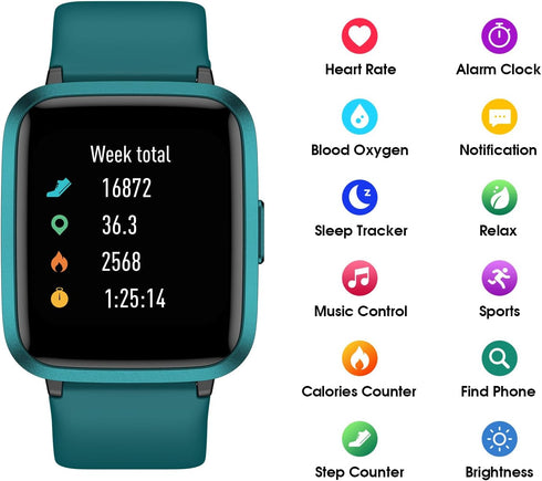 Kummel Smart Watch, Fitness Tracker with Blood Oxygen, Heart Rate & Sleep Monitor, Step Tracker, Calories Counter, Pedometer Swimming Waterproof Watch, Fitness Watches for Men Women