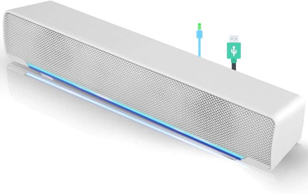 Mini USB Speaker, Lightweight Wired LED Soundbar for PC, Stereo Soundbox, 3.5mm Audio Jack for Home Theater