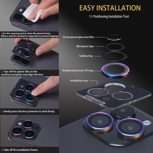 Camera Lens Protector for iPhone 13 Pro & Pro Max, Tempered Glass with Aluminum Alloy Ring Cover - Blue