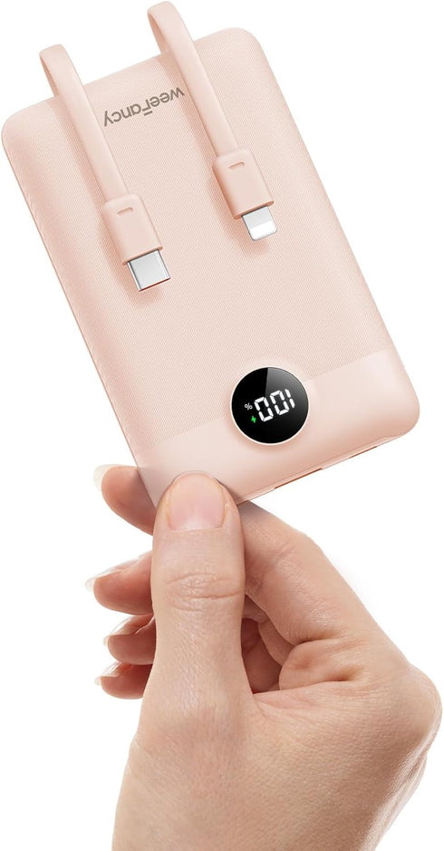 Mini Portable Charger 10000mAh with Built-in Cables, 22.5W Fast Charging Power Bank USB-C, Slim Battery Pack for