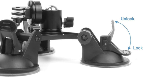 Triple Suction Cup Car Mount with 360 Degree Tripod Ball Head - Camera Suction Mount with 1/4 Threaded Head