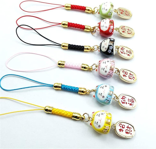 JIARUN Ceramic Lucky Cat Mobile Phone Pendant DIY Mobile Phone Pendant Lucky Pendant