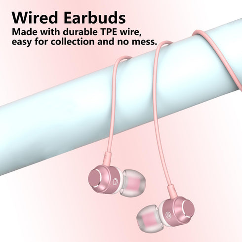 USB C Earbuds Rose Gold, Type C in Ear Headphones Wired, Stereo Bass Pink Earphones with Microphone and Volume Control