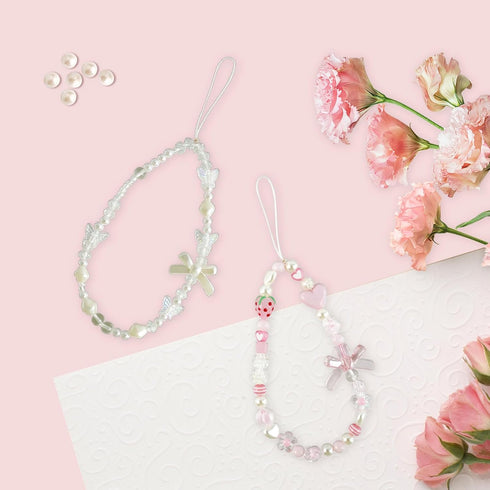 Xyulaan Y2K Pink Beaded Phone Wrist Straps, Phone Case Charms Camera Charm Strap, Lanyard Keychain Wristlet Aesthetic