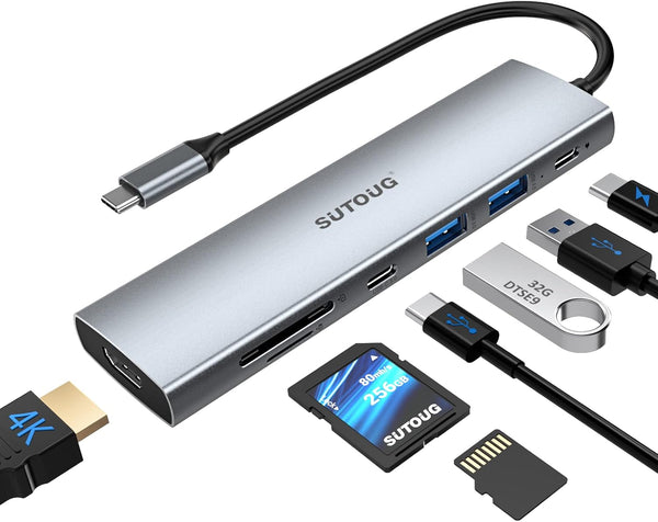 SUTOUG Docking Station, 7 in 1 USB C Hub with HDMI 4K@30hz Output100W
