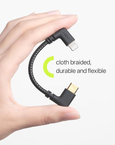 Zeskit MFi Certified Lightning to USB C Cable Right Angle, 10cm Braided