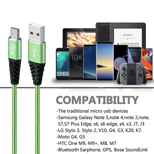 Micro USB Cable 6FT 4-Pack Phone Charger Android Nylon Braided Android Charger Cables Fast Charging Compatible with Samsung Galaxy J8/J7/S7/S6/Edge,Note5,LG,Sony,HTC,Moto,Xbox,PS4