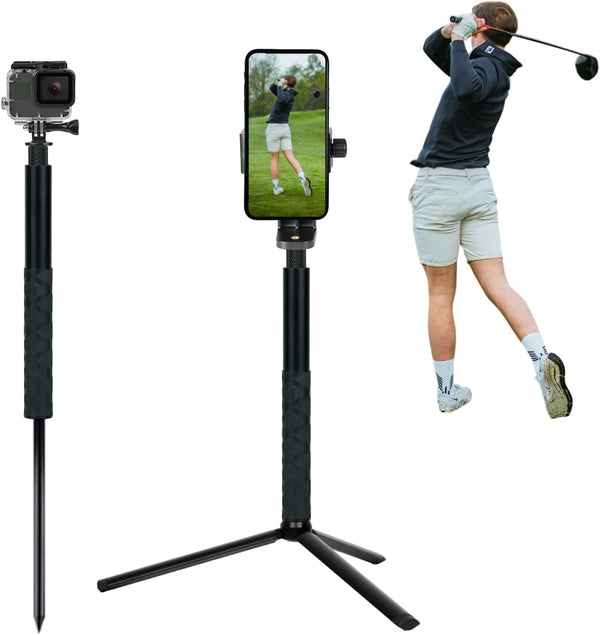Golf Tripod and Monopod Selfie Stick with Ground Spike Stake, Golf Swing Analyzer Phone Holder, Phone Tripod for Golf