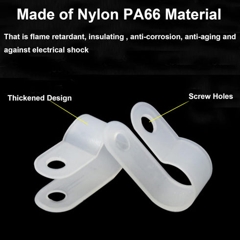 200 Pcs White Nylon R-Type Cable Clamps 3/16" Plastic Wire Clips Fasteners for Wire Management