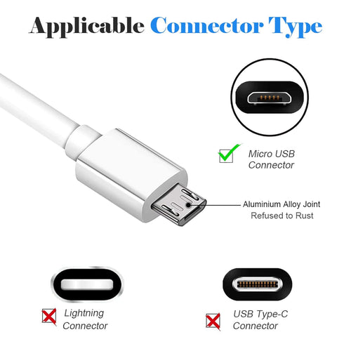 10FT Fast Charge Micro USB Cable - White USB to Micro USB for Samsung Galaxy S7, S6 Edge, LG, Kindle Fire.