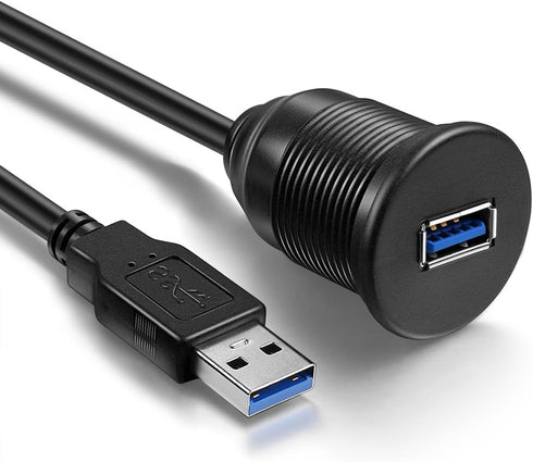 USB 3.0 Male to Female AUX Flush Mount Car Extension Cable, 6 Feet, Black