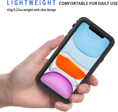 Lanhiem iPhone 11 Case, IP68 Waterproof Dustproof with Built-in Screen Protector, Heavy Duty Clear Back Cover (Black)