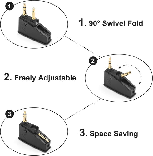 Dual 3.5mm Male to 3.5mm Female Airplane Headphone Adapter, Gold-Plated Tip for Bose Headphones