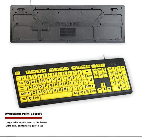 Large Print Computer Keyboard, Wired USB High Contrast Keyboard with Oversized Print Letters for Visually Impaired Low