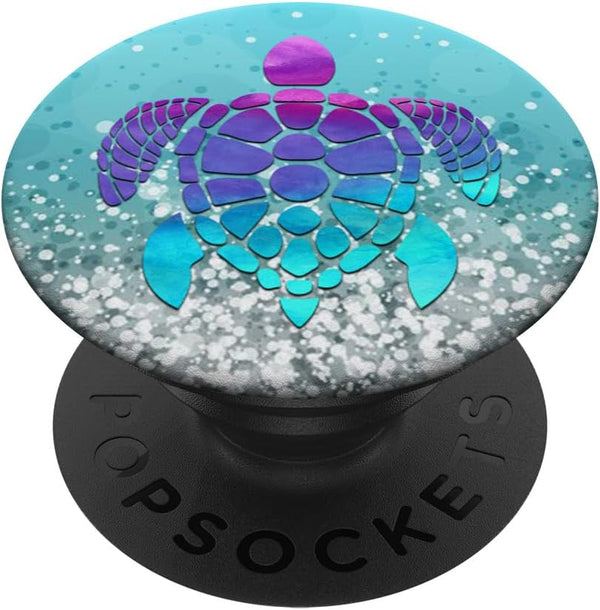 Purple Turquoise Turtle Phone Grip: Silver Light Blue PopSockets Standard PopGrip