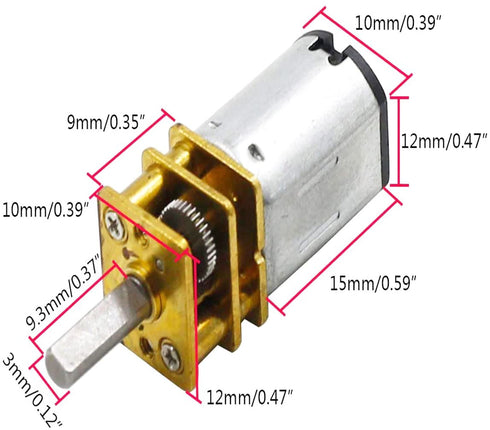 Lagogia 6V 150RPM GA12-N20 3mm Pack 1 Micro DC Gear Speed Reduction Motor with Full Metal Gearbox Motor Shaft for Robot